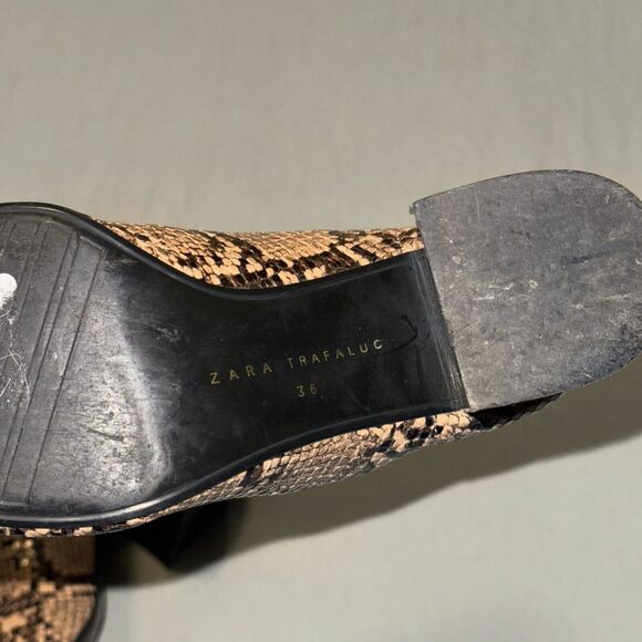 Zara Trafaluc 7122/301/201 Women's US 6 Ankle Boots Brown Snakeskin Chunky Heel - Picture 6 of 7